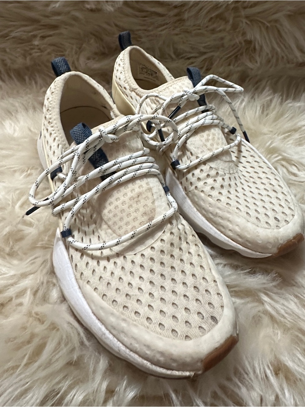 Sorel Women’s Cream Knit Athletic Sneakers with Navy Accents